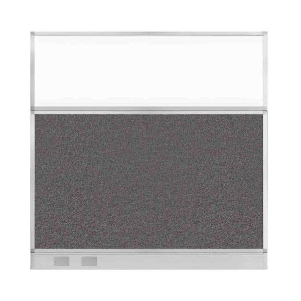 Hush Panel Cubicle Partition 6' x 6' Charcoal Gray Fabric Clear Window w/ Cable Channel
